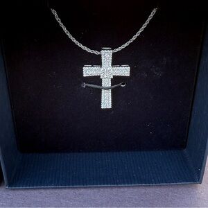 Stauer Sparkling Faith Cross Pendant & Chain Sterling Silver NIB